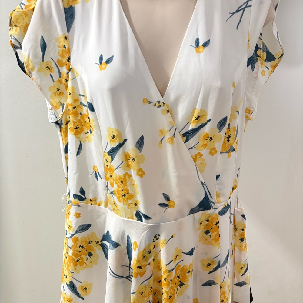 Lulu's Yellow Floral Wrap Midi Dress